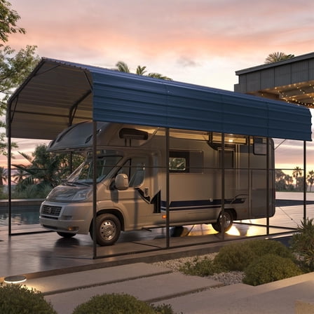 Erommy 14'x20' RV Carport, Outdoor Heavy Duty Carport with Reinforced Metal Frame, Weather-Resistant Galvanized Steel Roof Shelters for 2 Vehicles, Truck, Boat and SUV, Gray