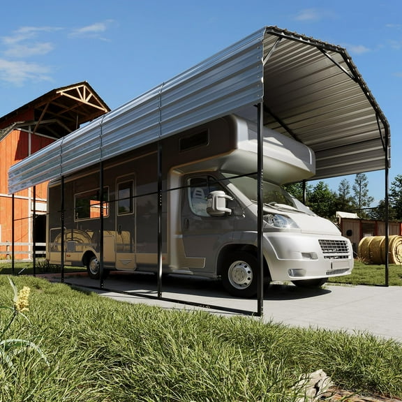 Erommy 14x25 FT RV Carport, Heavy Duty Metal Carport with Galvanized Roof and Powder-Coated Frame for RV, 2 Cars and Boat