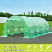 Erommy  20' x 10' x 7' Upgraded Large Walk-in Greenhouse with Dual Zippered Screen Doors & 8 Screen Windows, Heavy Duty Plant Green House with Reinforced Galvanized-Steel Frame, Ropes & Ground Staples