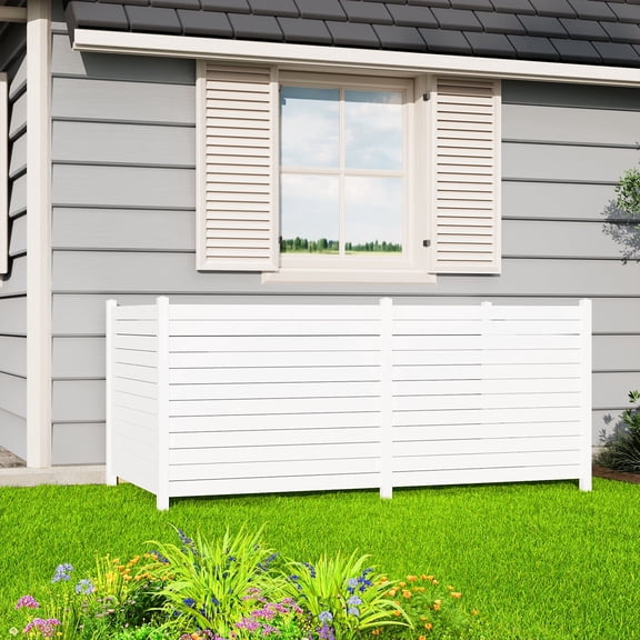 Erommy 3 Panels Outdoor Privacy Fence, 48in H x 48in W Air Conditioner Fence，No Dig Trash Can Fence, Fence Pool Equipment Enclosure, Horizontal PVC Privacy Screen with 18 in Ground Stakes