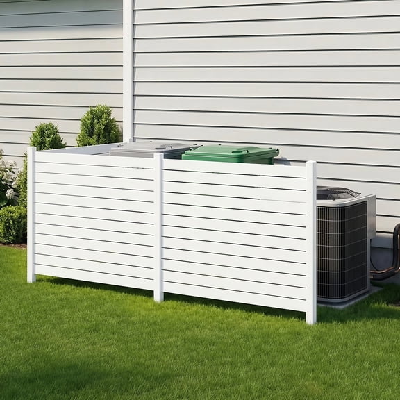 Erommy 3 Panels Outdoor Privacy Fence, 48in H x 48in W Air Conditioner Fence,No Dig Trash Can Fence, Fence Pool Equipment Enclosure, Horizontal PVC Privacy Screen with 18 in Ground Stakes