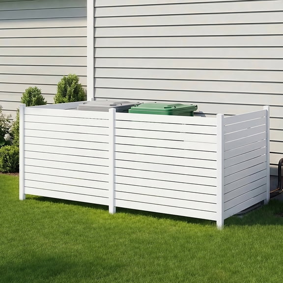 Erommy 4 Panels Outdoor Privacy Fence, 48in H x 48in W Air Conditioner Fence,No Dig Trash Can Fence, Fence Pool Equipment Enclosure, Horizontal PVC Privacy Screen with 18 in Ground Stakes