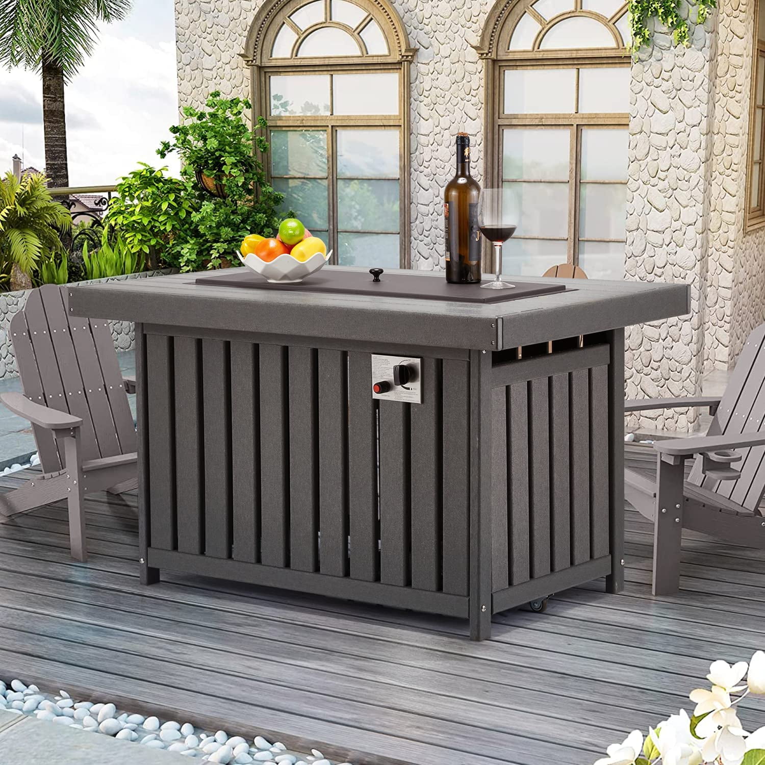 Erommy 43 Inch HDPE Propane Fire Pit Table, 50000 BTU Fire Pits with