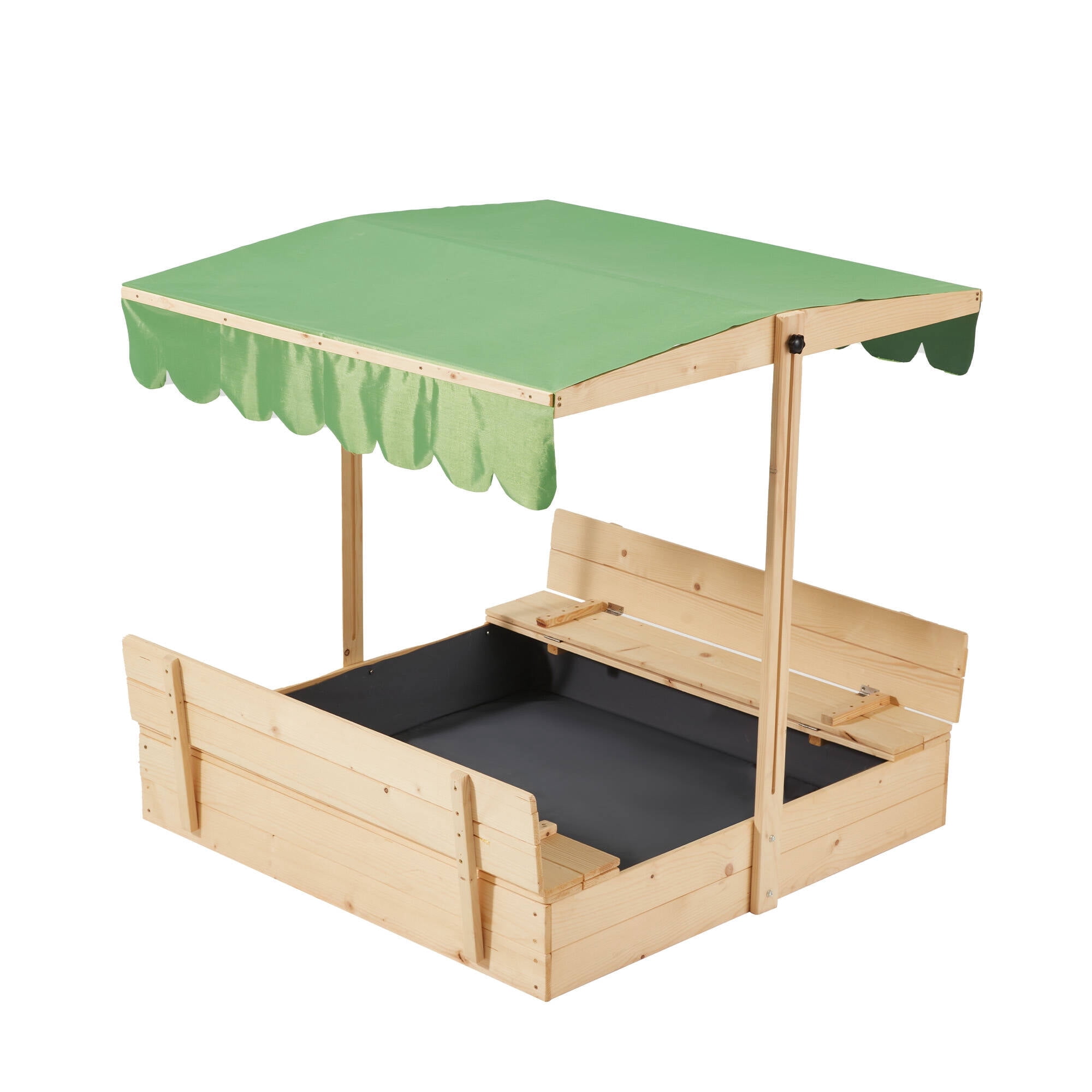 Erommy Kids Wooden Sandbox Outdoor with 2 Bench Seats and Height