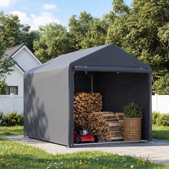 Erommy 5 x 7 FT Carport Storage Shed, Heavy Duty Outdoor Storage Shed with Rolled up Zipper Door, Carport Canopy for Motorcycles, Bikes and Outdoor Tools