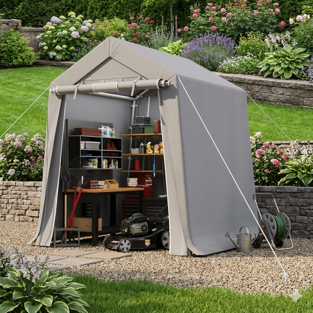 Erommy 6x8 FT Outdoor Storage Shed, All-Weather Portable Shed with Rolled up Zipper Door for Motorcycles,Bikes and Garden Tools