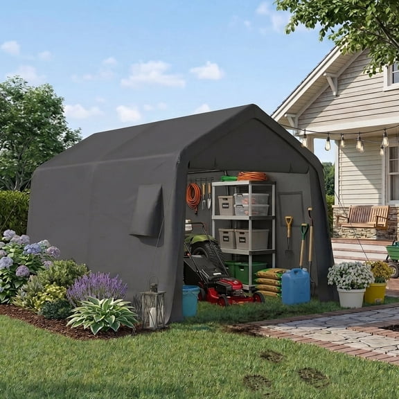 Erommy 8X14 FT Heavy Duty Carport,Portable Storage Shed and Outdoor Storage with All-Steel Metal Frame for Motorcycles,Bikes and Garden Tools