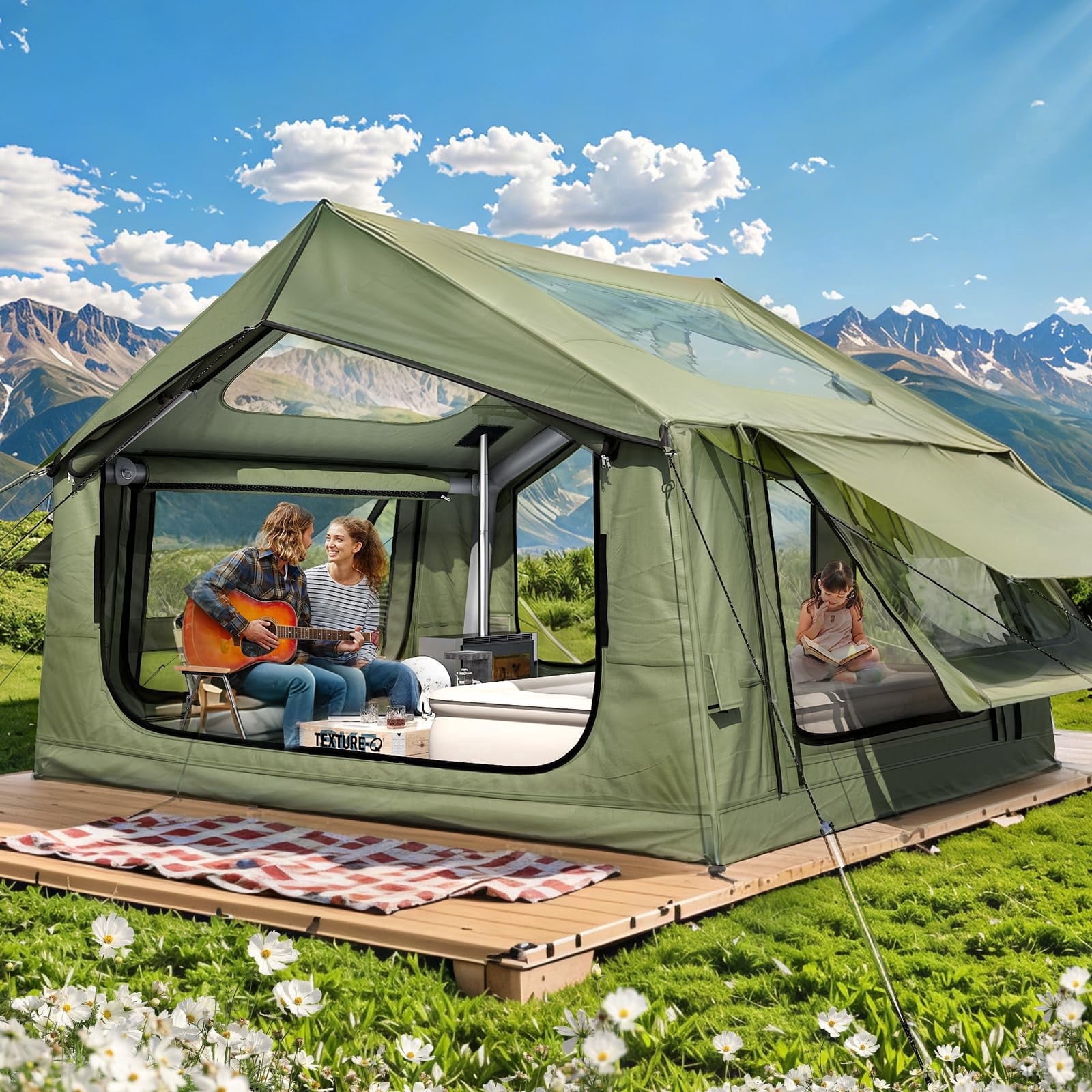 Erommy 12'x8' Inflatable Tents for Camping, Oxford Blow Up Tent