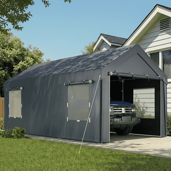 Erommy Carport 10x20 Heavy Duty Carport ,Portable Garage with Sidewalls all Weather for Car,Storage,Tool room,Gray