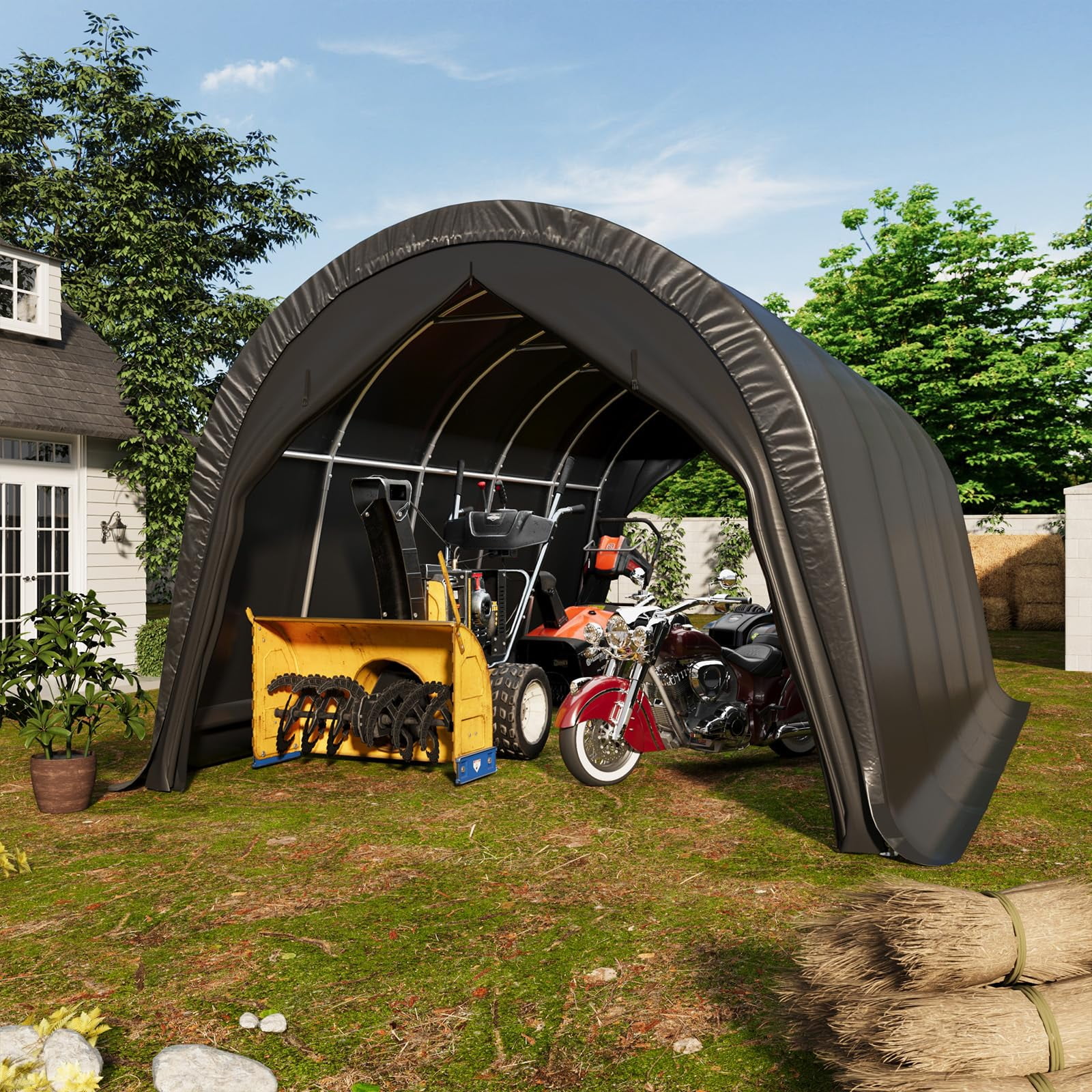 Erommy Carport 13 x 20 FT Heavy Duty, Portable Garage with All-Steel Metal Frame and Round Style Roof, Anti-Snow Car Canopy Outdoor Storage Shelter for Car, Truck, Boat