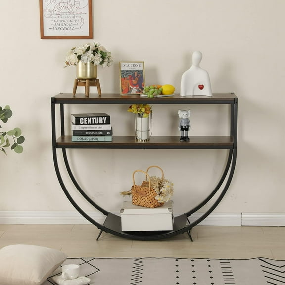 Erommy Entryway Table Console Table Sofa Table 3 Tiered, Rustic Style, Brown