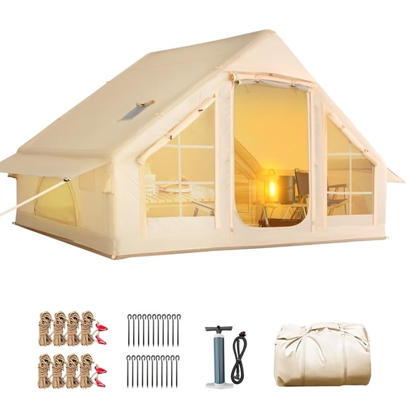 Yoleny 4-6 Person Inflatable Tents for Camping, Waterproof Oxford Blow Up Tent, Easy Setup with Hand Pump, Portable Cabin Tent with Stove Jack