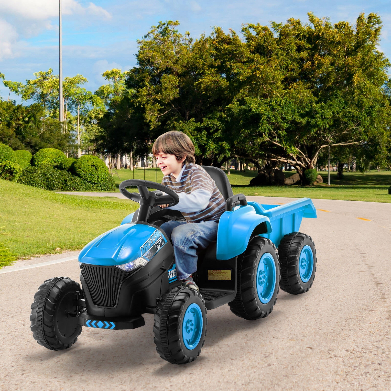 Blue 12V Kids Ride-On Tractor with Remote Control