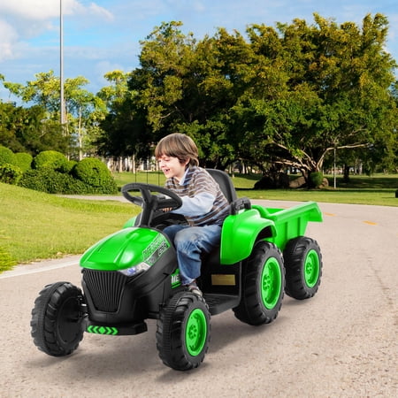 Erommy Kids Ride on Tractor with Remote Control, 12V Battery Powered Electric Tractor with 30W Dual Motors/Cool Lights/Bluetooth Music for Kids, Green