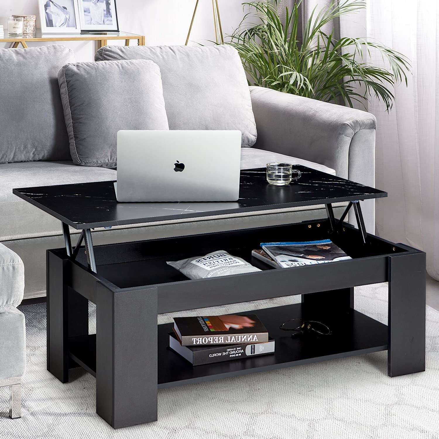 Erommy Lift Top Coffee Table with Hidden Compartment, PopUp Storage