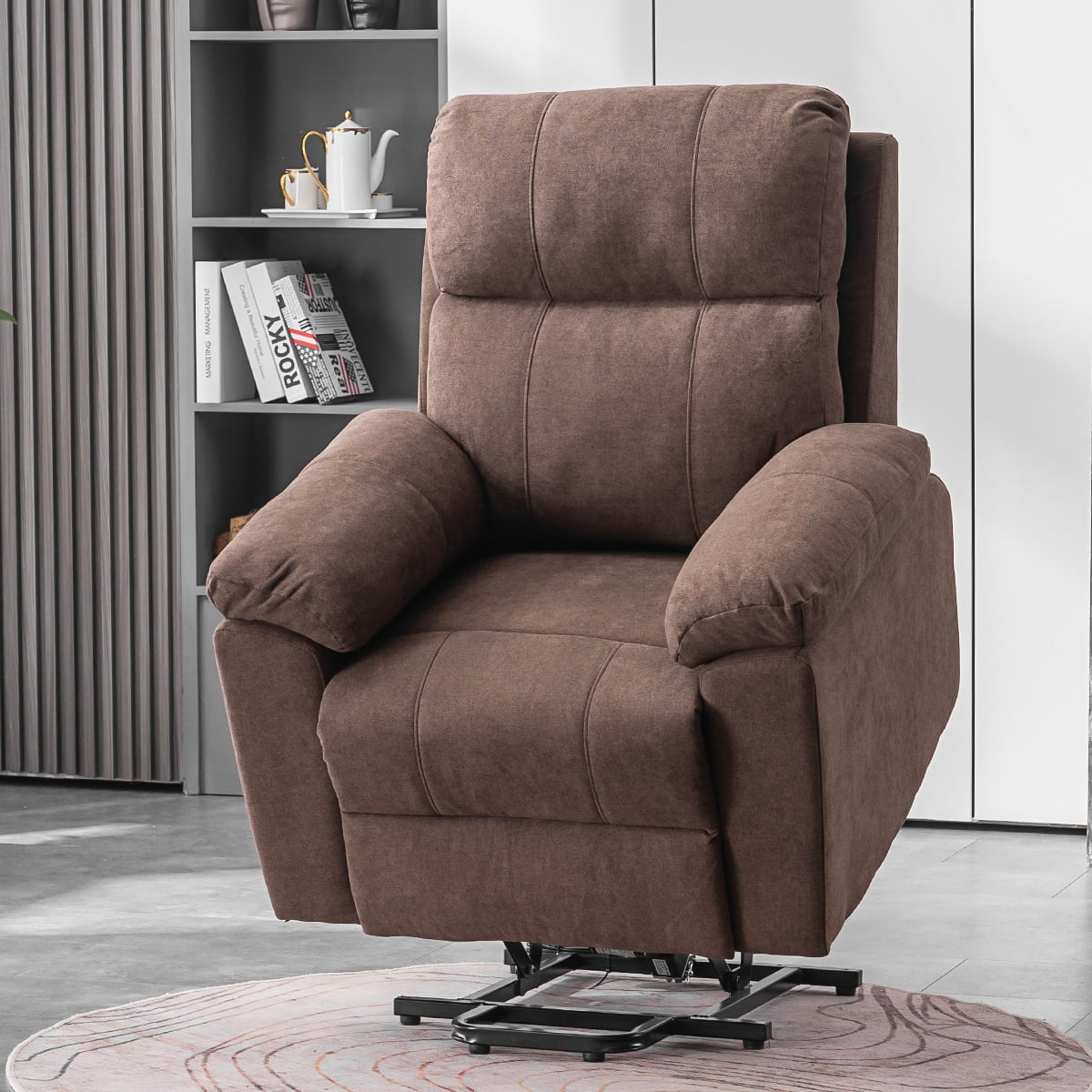 Erommy Massage Recliner Chair, Linen Fabric Power Lift Chair Electric Recliner Chair，Brown