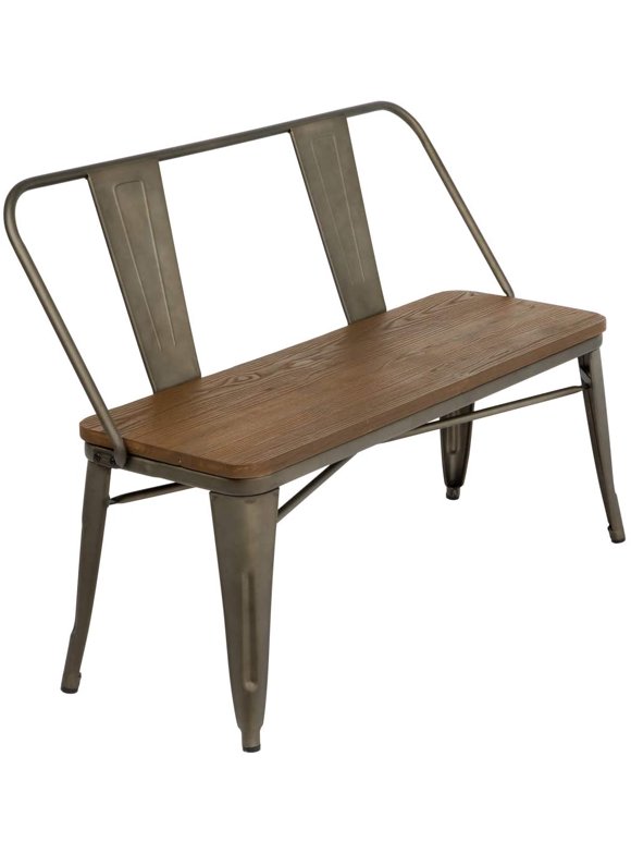 Erommy Metal Bench Industrial Mid-Century 2 Person Chair with Wood Seat,Dining Bench with Floor Protector