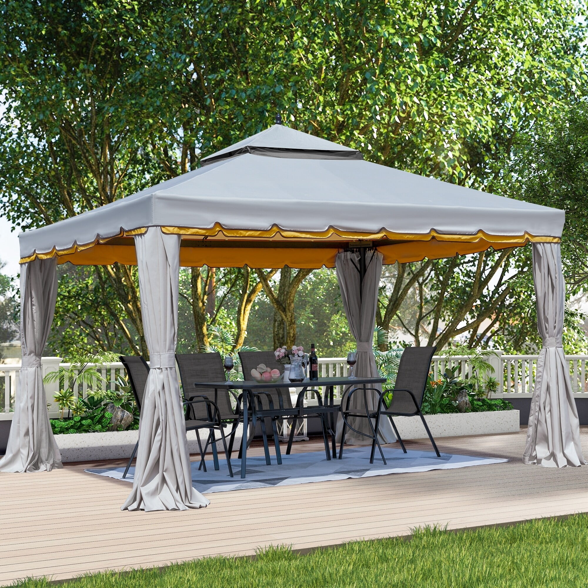 Erommy Outdoor Canopy Gazebo Double Roof Patio Gazebo with Soft Top ...