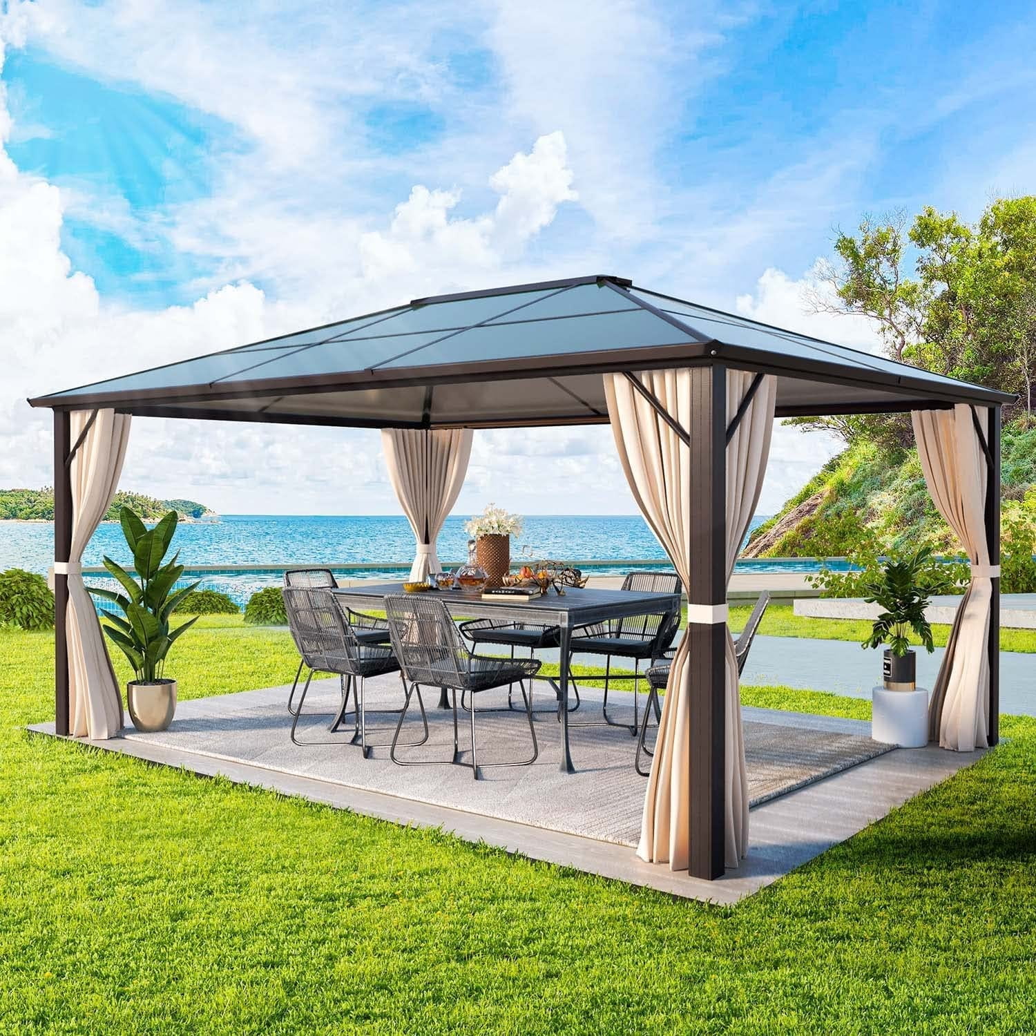 Erommy Outdoor Double Roof Permanent Hardtop Gazebo Pergola with Prime ...