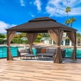 thumbnail image 1 of Erommy Outdoor Pro Series Galvanized Steel Hardtop Patio Gazebo Pergola w/Aluminum Frame, Prime Curtains and nettings include Double Roof 12' x 14', 1 of 5