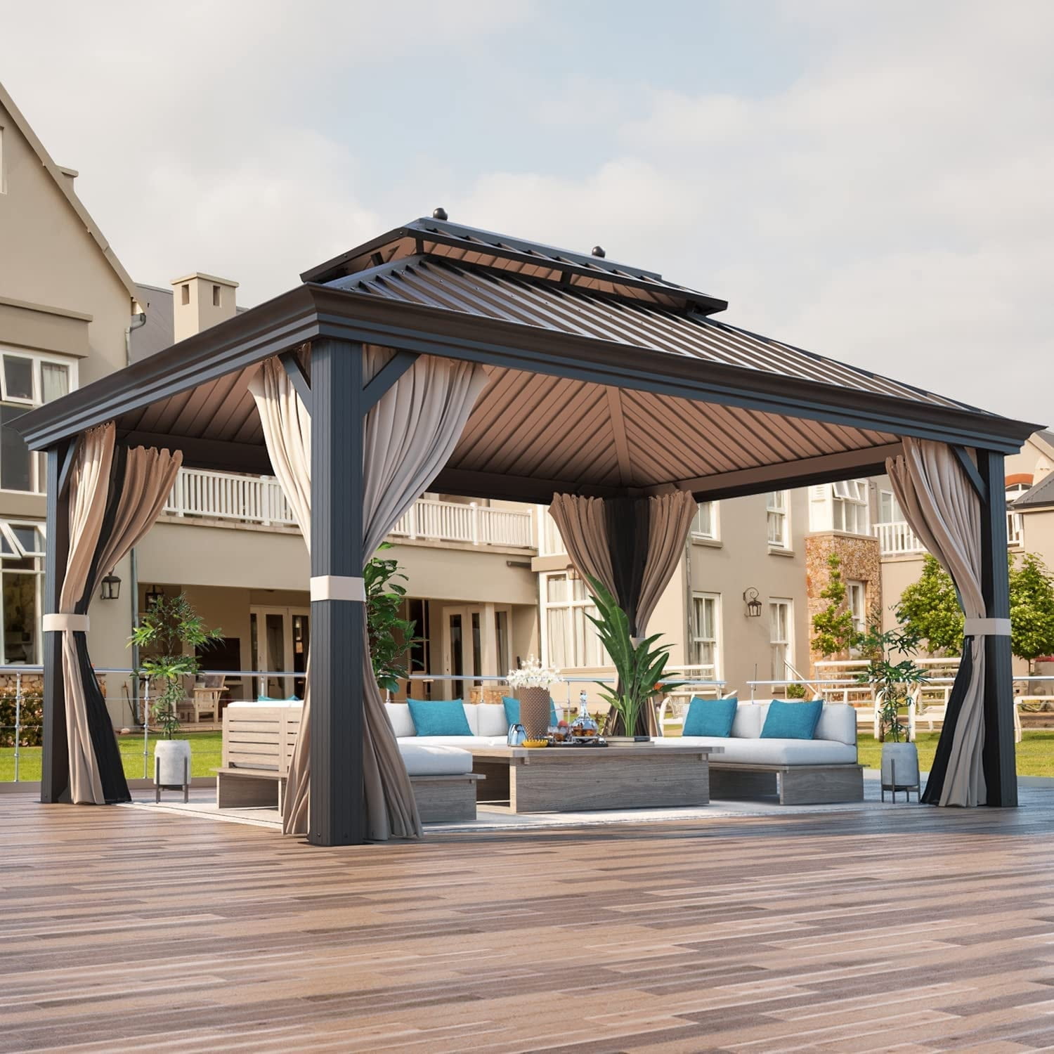 Erommy Outdoor Hardtop Gazebo Pergola w Galvanized Steel Roof and ...