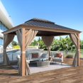 thumbnail image 1 of Erommy  Hardtop Gazebo with Aluminum Frame and Double Roof, Permanent Outdoor Gazebo Includes Curtains&Netting for Patio Backyard 10'x12' - Wood Grain, 1 of 5