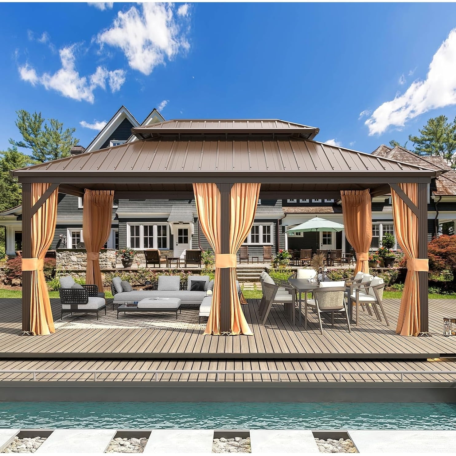 Erommy Outdoor Hardtop Gazebo with Galvanized Steel Double Roof ...