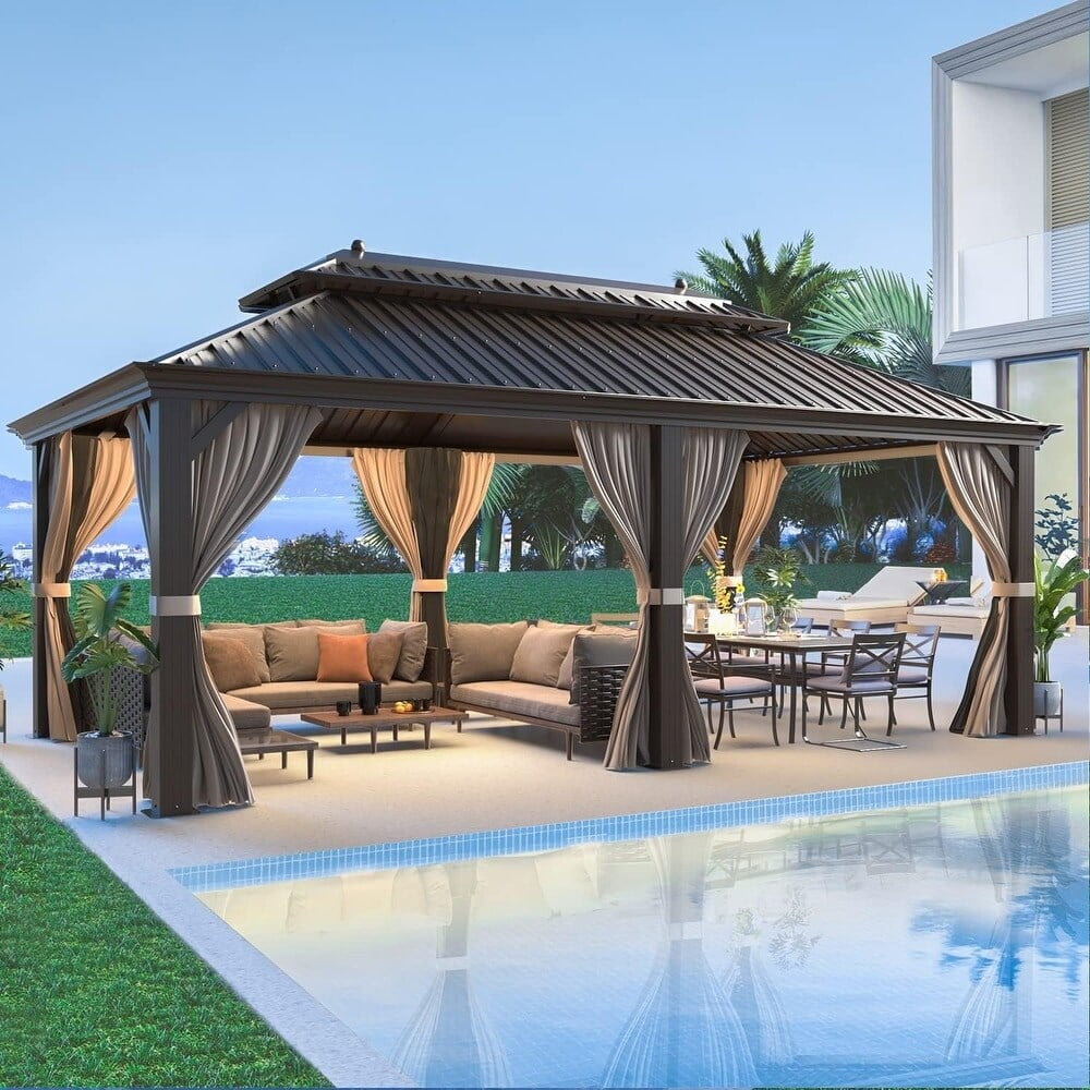 Erommy Outdoor Hardtop Gazebo with Galvanized Steel Double Roof ...