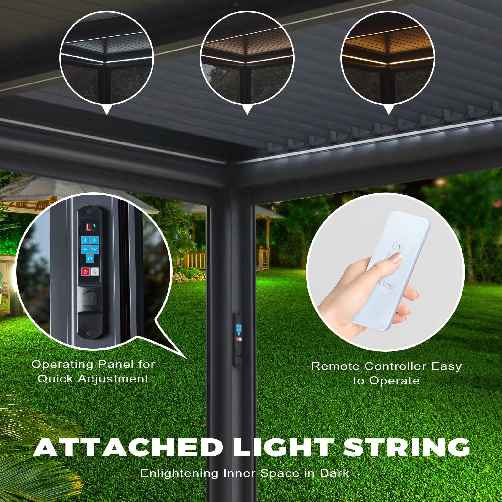 Erommy Outdoor Louvered Pergola with Adjustable Aluminum Rainproof Roof