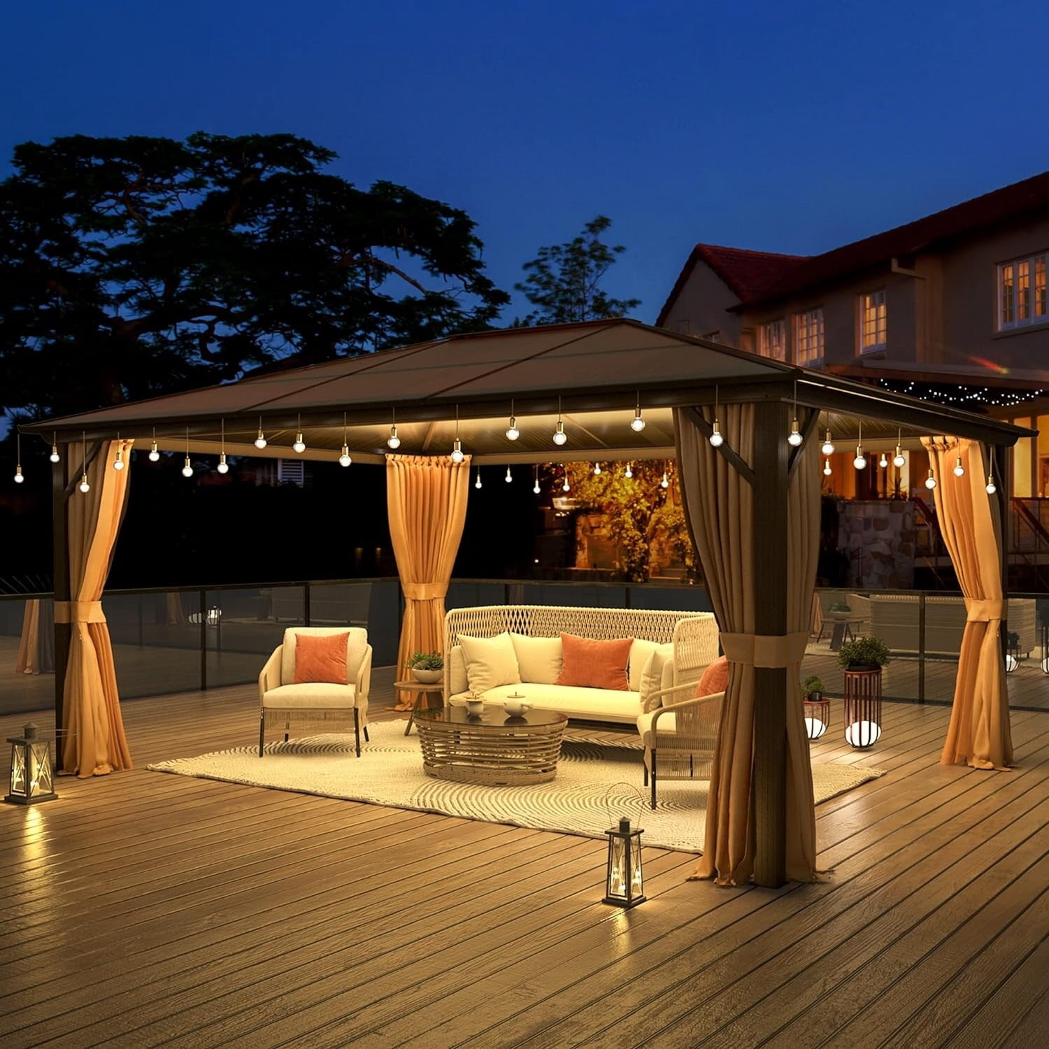 Erommy Outdoor Permanent Hardtop Gazebo Pergola with Prime Netting and ...