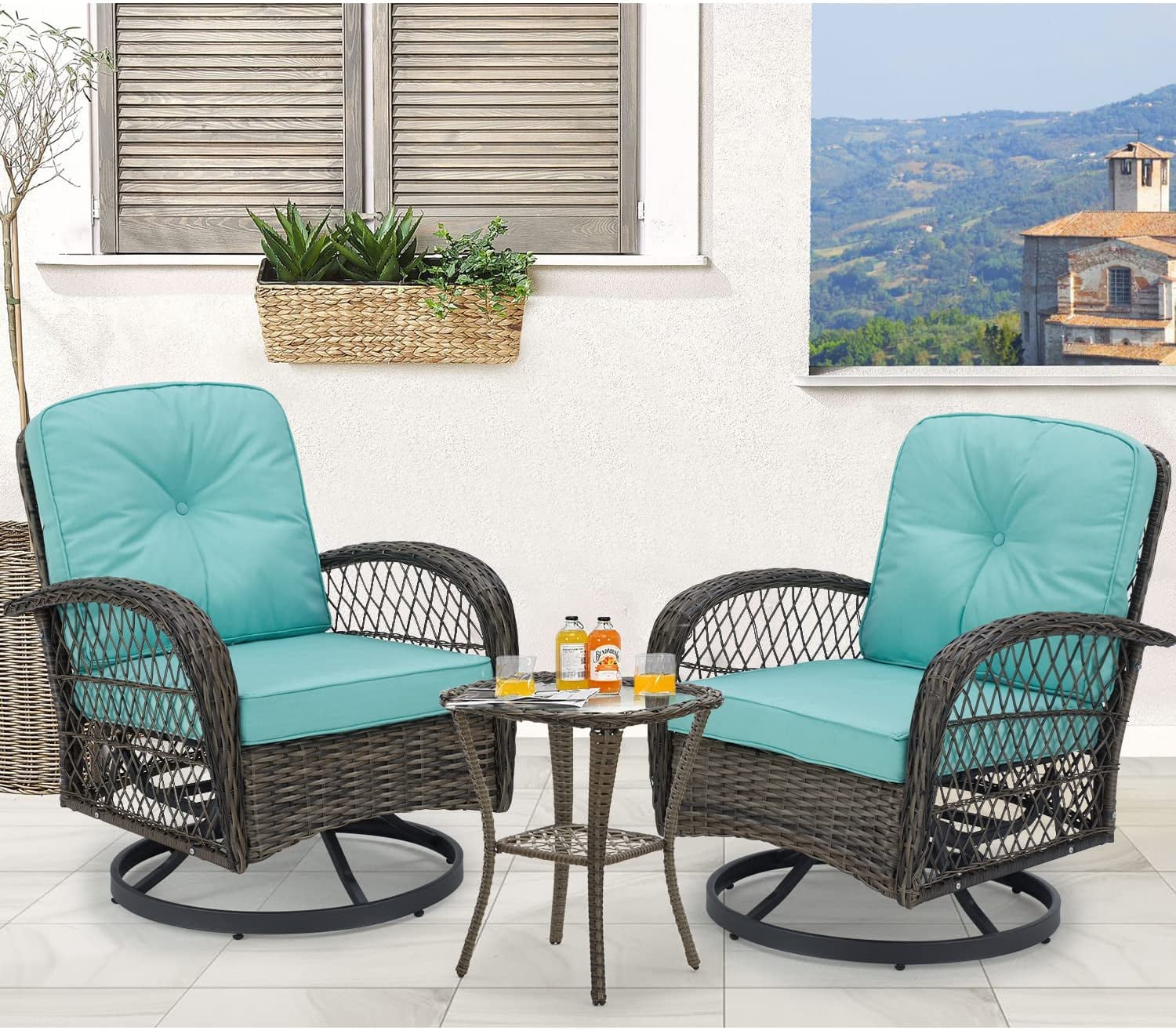 Erommy Outdoor Rocker Patio Chairs 360 Swivel 3 Pieces Patio