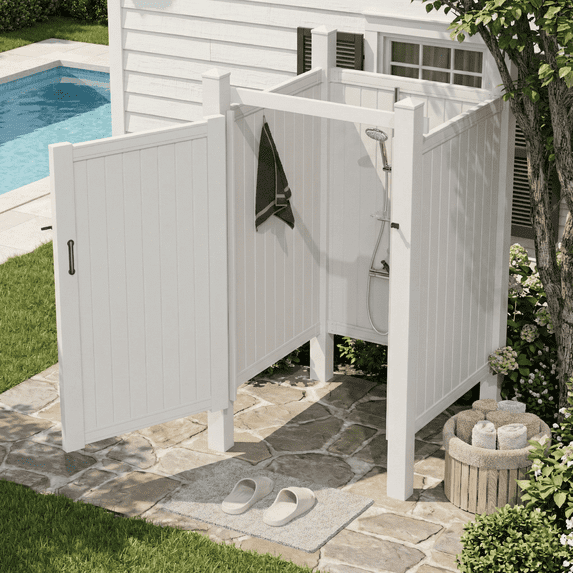 Erommy, Outdoor Shower Enclosure with Door, Flat-panel, White - Walmart.com