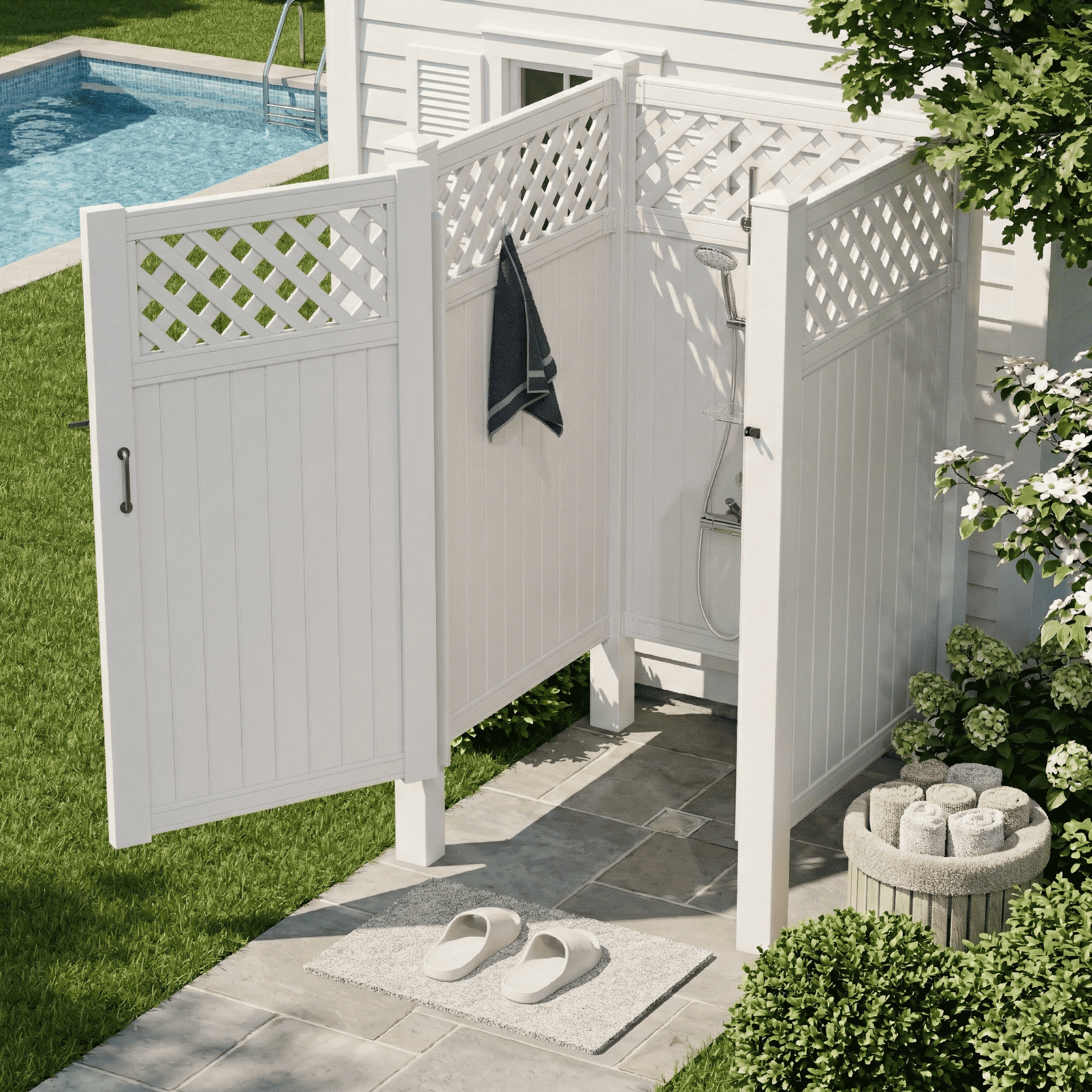 Erommy Outdoor Shower Enclosure with Door, Weatherproof Privacy Stall ...