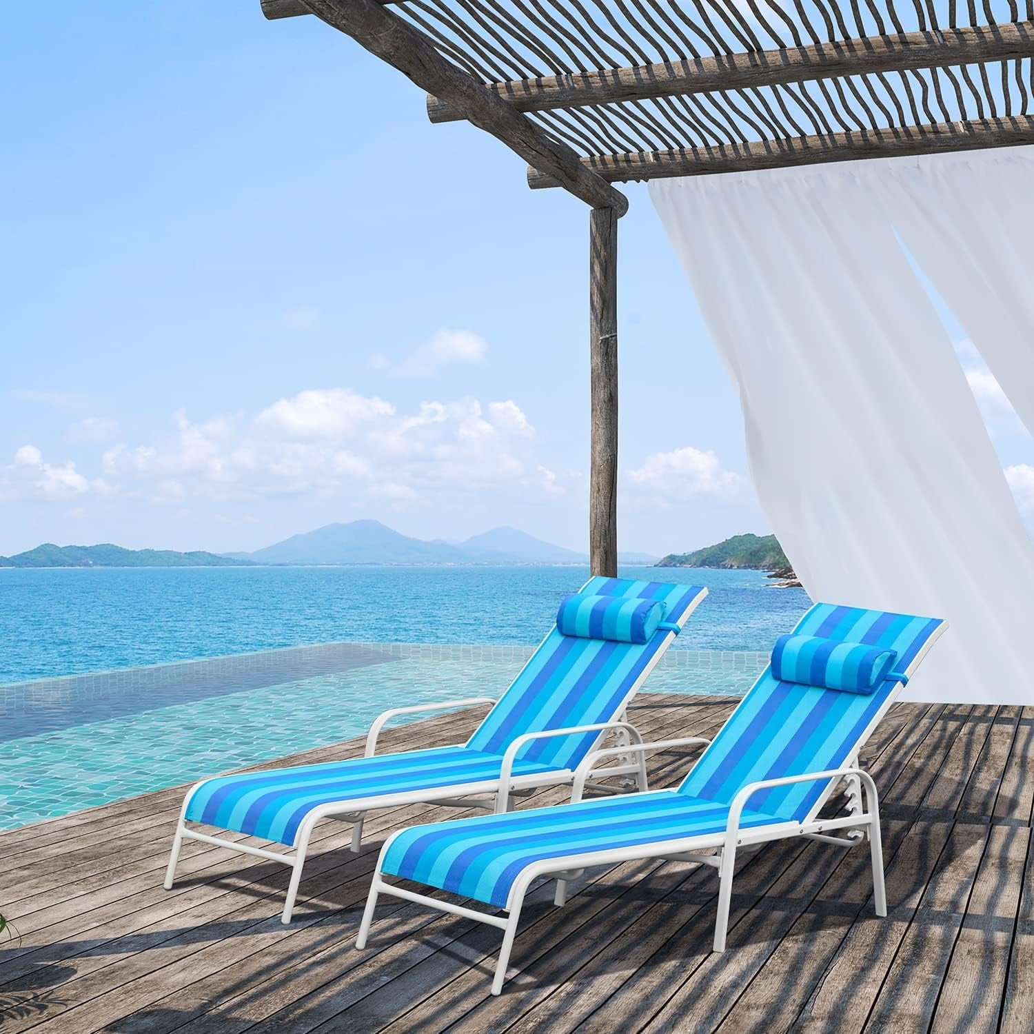 Erommy Patio Chaise Lounges Set of 2 Outdoor Lounge Chairs with Adjustable Backrest Blue