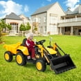 thumbnail image 1 of Erommy Ride on Bulldozer Toys with Remote Control, 12 V Battery Powered Ride on Tractor with Trailer, Front Loader Bucket, Horn, Lights, Music Player, Safety Belt,Yellow, 1 of 11