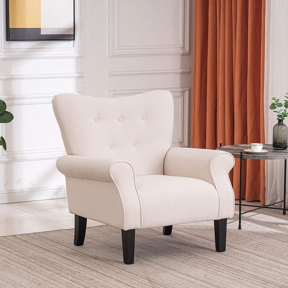 Erommy Wing back Arm Chair, Upholstered Fabric High Back Chair with ...
