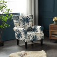 thumbnail image 1 of Erommy Wing back Arm Chair, Upholstered Fabric High Back Chair with Wood Legs Blue/Beige Floral, 1 of 5