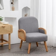Erommy Wooden Accent Chair, Lounge Armchair with Bamboo Weave for Living Room Bedroom,Gray