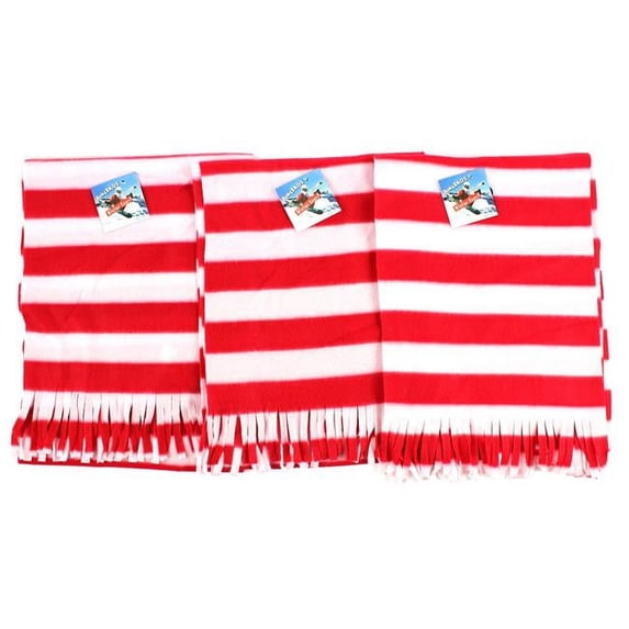 Eros 6039X 60 x 12 in. Premium Fleece Scarves, Red & White Stripes - Pack of 24