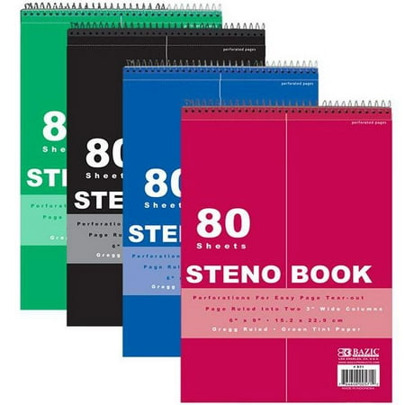 Eros ABC571 80 Count 6 x 9 in. Green Tint Gregg Ruled Steno Book - Case of 48