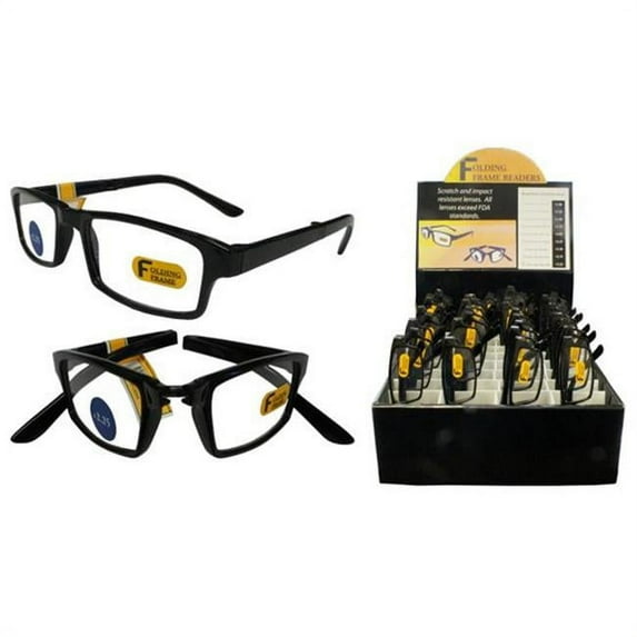 Eros APPR4436 Black Folding Reading Glasses with Display - Case of 36
