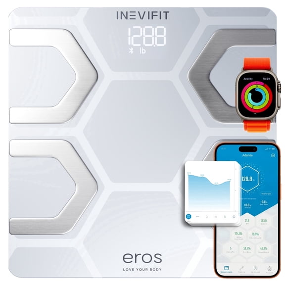 Eros Bluetooth Smart Body Fat Scale with Free Tracking Eros Scale APP - White