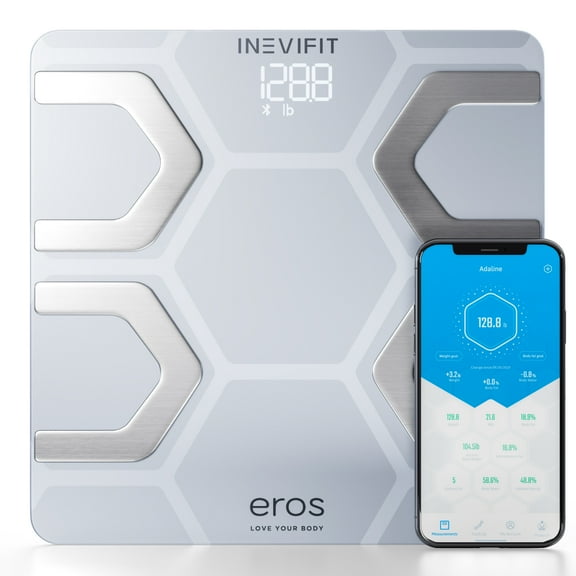 Eros Bluetooth Smart Body Fat Scale with Free Tracking Eros Scale APP - White