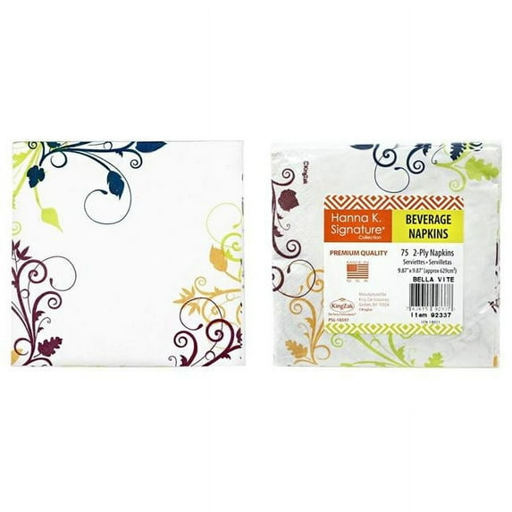 Eros KIN92337 Bella Vite Beverage Napkin - 75 Per Pack - Case of 24