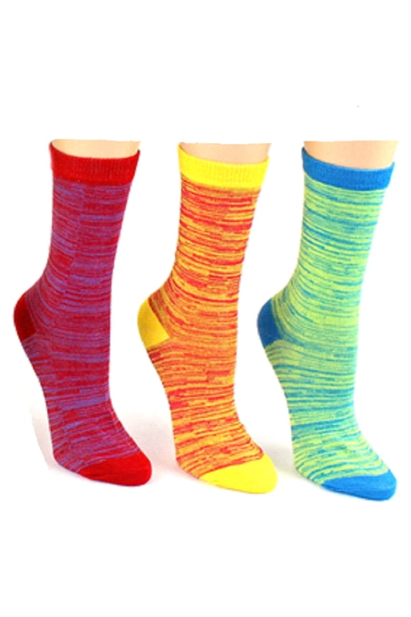 Ladies Marbled Socks - 3pk - Red/Yellow/Blue (9-11)