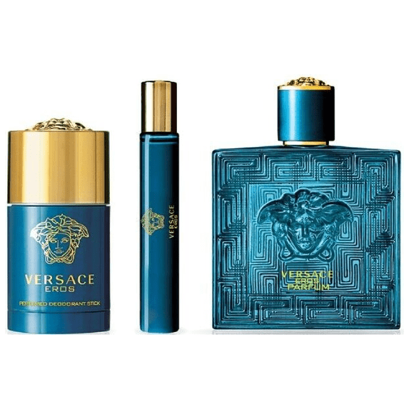 Eros by Versace Gift Set for Men 3.4oz EDT Spray 2.5oz Deodorant Stick 0.3oz EDT Spray