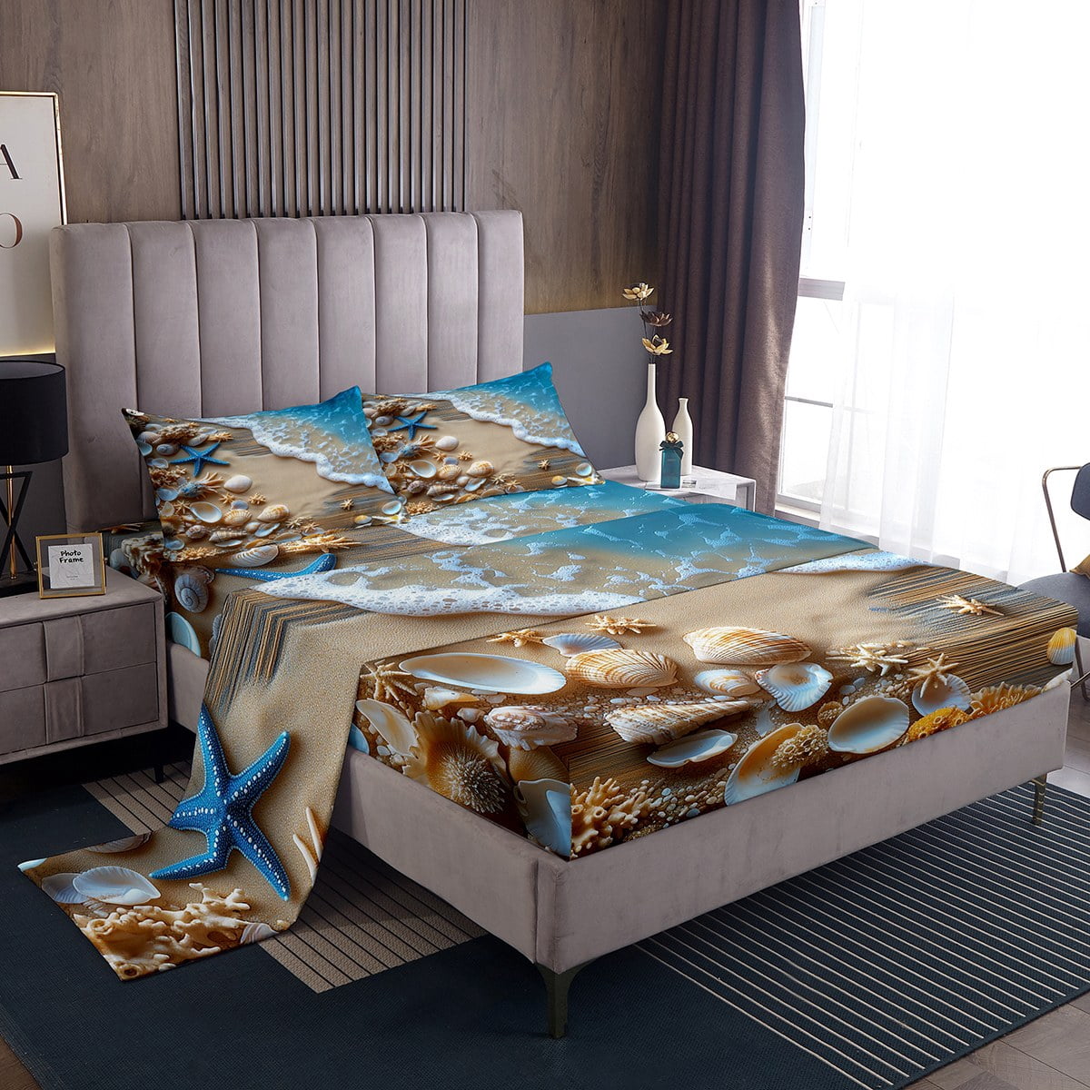 Erosebribal Cartoon Sea Shell Bed Sheets Set King Size, Tropical Beach ...
