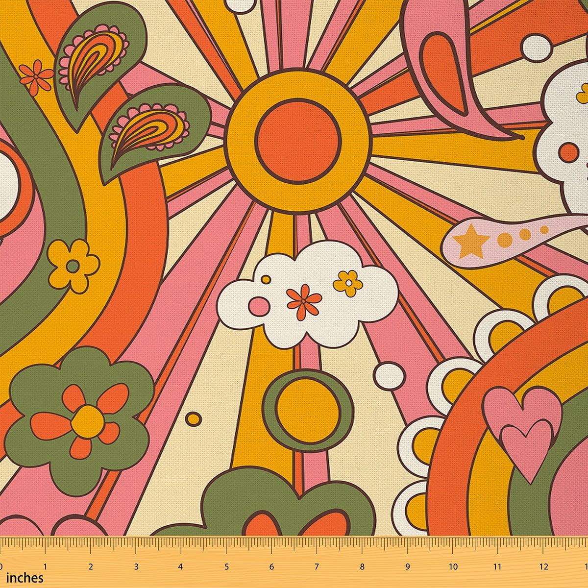 Erosebrida Hippie Sun Fabric By The Yard for Adult,Groovy Flower