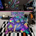thumbnail image 1 of Erosebridal 1970s 80s Memphis Comforter Sets King Size, Geometric Triangle Square Lines Comforters & Duvets, Purple Galaxy Decor, Reversible 3-Piece, 1 of 8
