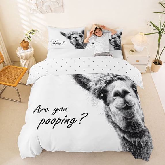 Erosebridal 3D Alpaca Print Queen Duvet Cover Set, Kawaii Wildlife Bedding, 3 Pieces, No Comforter